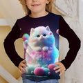 Girls Clothes for Kid Long Sleeve T-Shirt Children from 9 to 12 Years Cute Cartoon Cat Animal Printed Polyester Autumn Tee Shirt