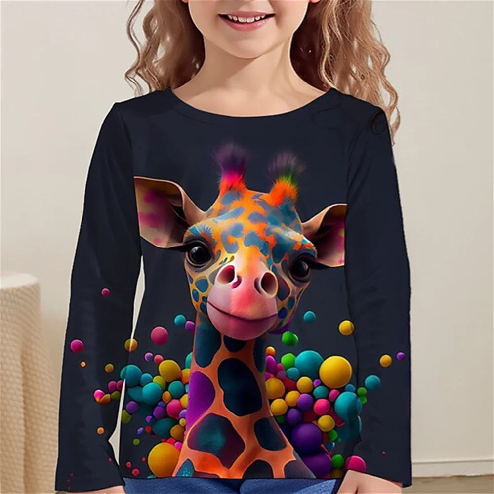 Girls Clothes for Kid Long Sleeve T-Shirt Children from 9 to 12 Years Cute Cartoon Cat Animal Printed Polyester Autumn Tee Shirt