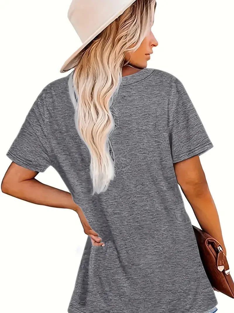 Spring and summer letter printed round neck T-shirt, casual short sleeved top, plus size women's clothing