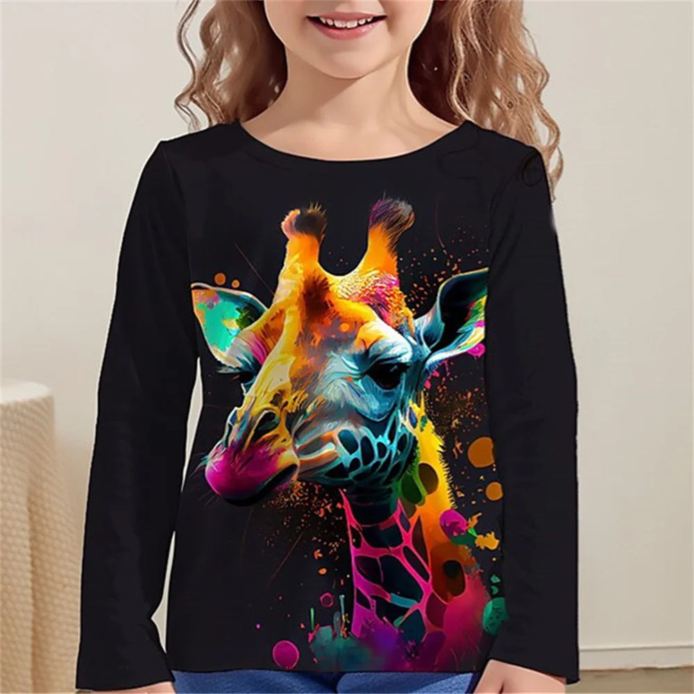 Girls Clothes for Kid Long Sleeve T-Shirt Children from 9 to 12 Years Cute Cartoon Cat Animal Printed Polyester Autumn Tee Shirt