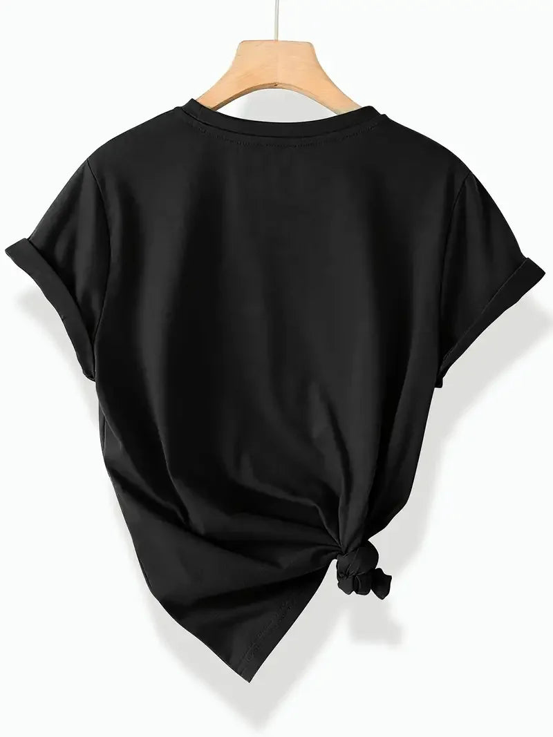 Spring and summer letter printed round neck T-shirt, casual short sleeved top, plus size women's clothing