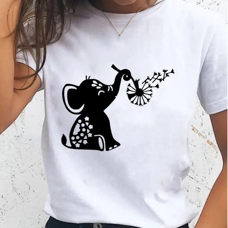 Women T-shirts Sloth Animal Lazy Flower Cute Female T Cartoon Clothes Short Sleeve Casual Fashion Lady Graphic Top Tshirt Tee
