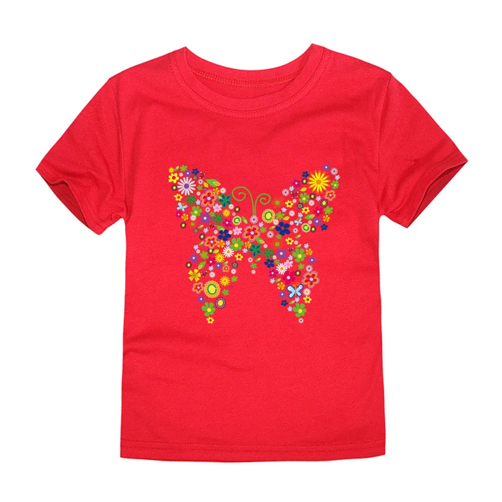 Girls Clothes 2 to 3 4 5 6 7 8 9 10 11 12 13 14 Years 100% Cotton 2024 Summer T Shirts Yellow Butterfly Floral Tee Shirt Tops