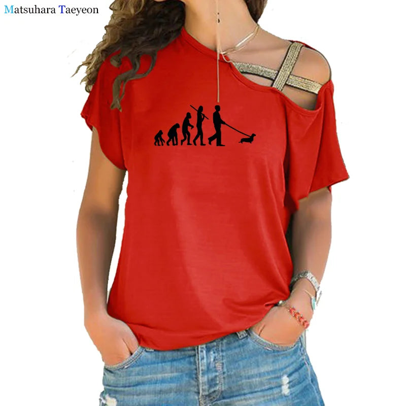 I Love The 80 T Shirt for Women Party Funny Vintage T Shirts Best Gift Tops & Tees Casual Irregular Skew Cross Bandage Tops