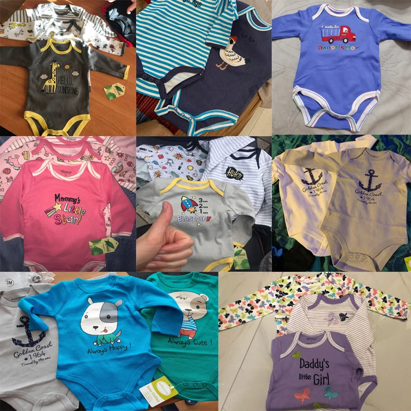 Baby Girl Fall Jumpsuit Long Sleeve 3Pcs Pure Cotton Newborn Bodysuits Round Collar Toddler Boy Clothes Set Infant Cute Costume
