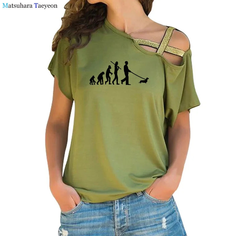 I Love The 80 T Shirt for Women Party Funny Vintage T Shirts Best Gift Tops & Tees Casual Irregular Skew Cross Bandage Tops