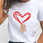 Women T-shirts Sloth Animal Lazy Flower Cute Female T Cartoon Clothes Short Sleeve Casual Fashion Lady Graphic Top Tshirt Tee