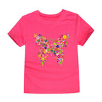 Girls Clothes 2 to 3 4 5 6 7 8 9 10 11 12 13 14 Years 100% Cotton 2024 Summer T Shirts Yellow Butterfly Floral Tee Shirt Tops