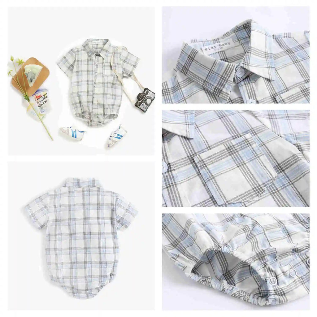 Sanlutoz Cotton Baby Boys Bodysuits Fashion Newborn Clothes for Baby Boy Short Sleeve Summer Baby Clothing Plaid