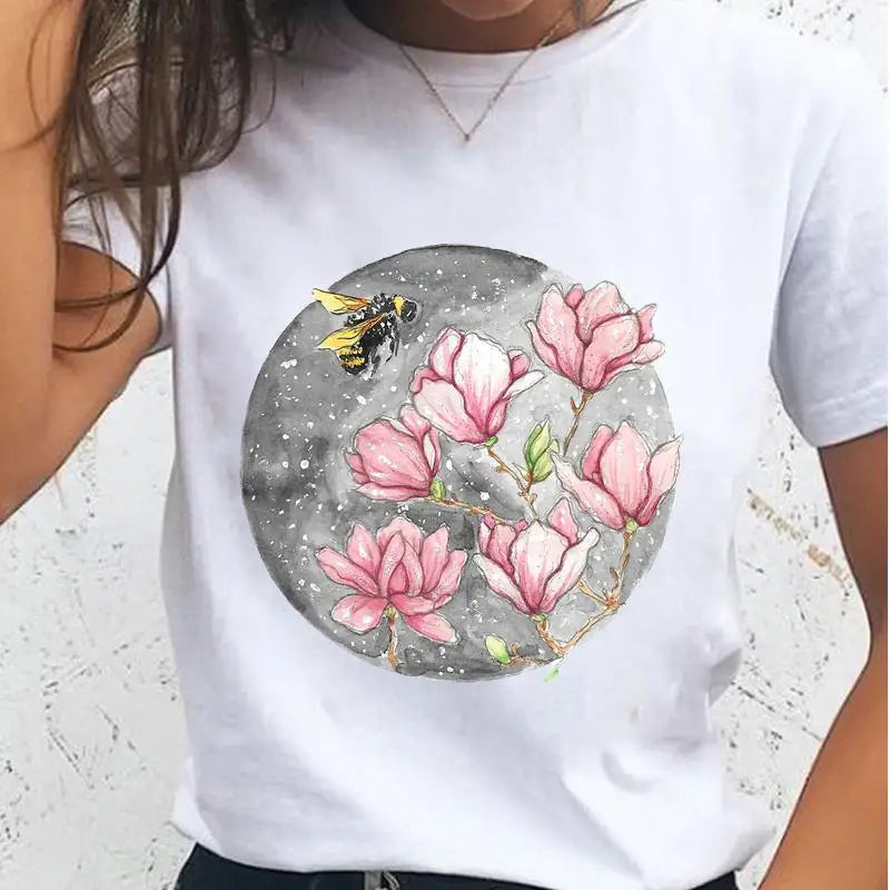 Women T-shirts Sloth Animal Lazy Flower Cute Female T Cartoon Clothes Short Sleeve Casual Fashion Lady Graphic Top Tshirt Tee