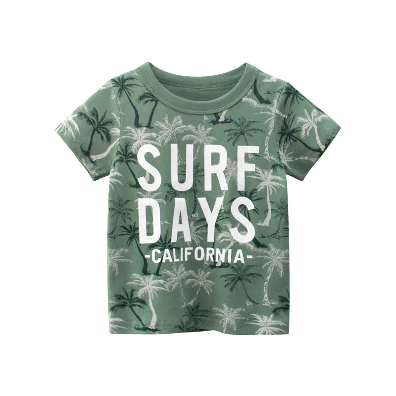 2 3 4 5 7 9 Years Summer Baby Boys Short Sleeve T-shirt Children Kids Cotton Cartoon Tops For Little Boys KF1022