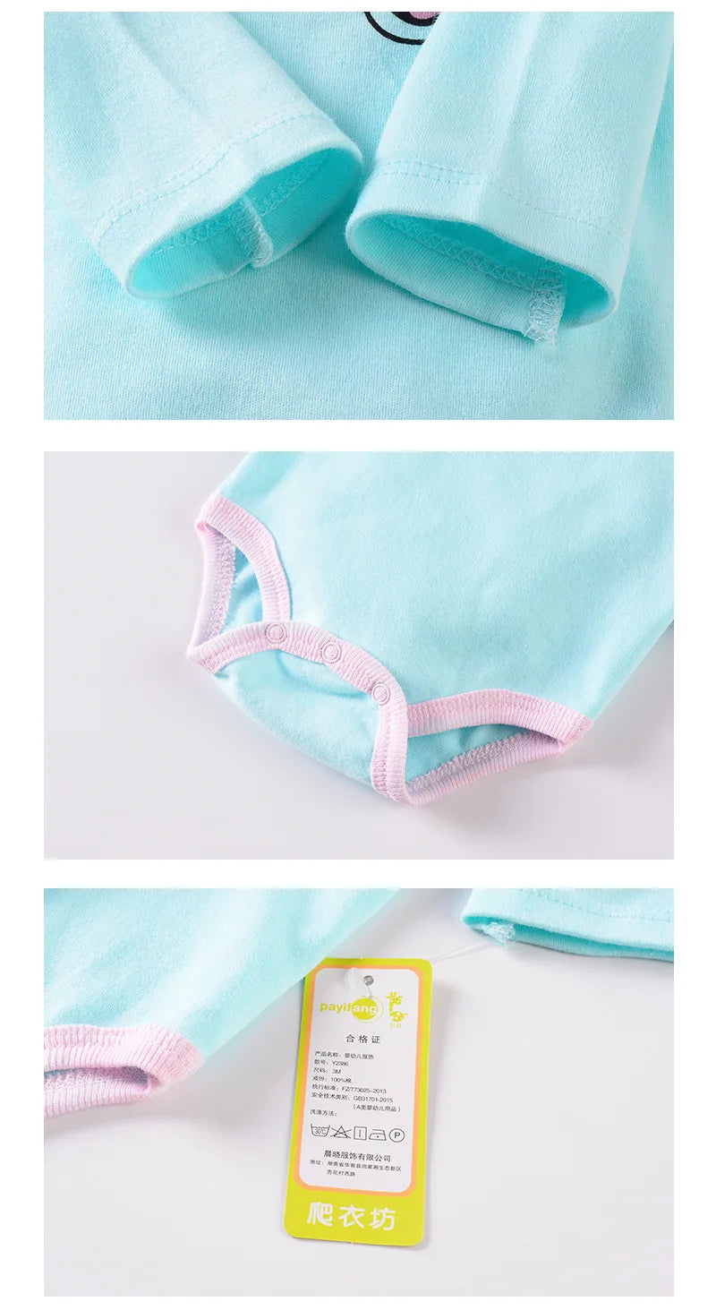 Baby Girl Fall Jumpsuit Long Sleeve 3Pcs Pure Cotton Newborn Bodysuits Round Collar Toddler Boy Clothes Set Infant Cute Costume
