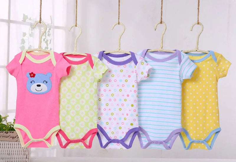 5Pcs 3M-24M Short Sleeve Cotton Winggle-in Jumpsuit Infant Baby Bodysuit