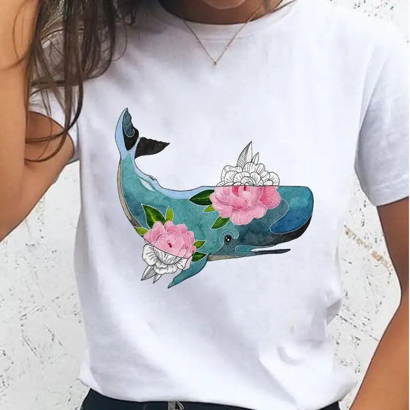 Women T-shirts Sloth Animal Lazy Flower Cute Female T Cartoon Clothes Short Sleeve Casual Fashion Lady Graphic Top Tshirt Tee