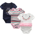 Unisex Cotton Newborn Baby Boy Clothes 3Pieces Summer 0-12M Cartoon Baby Girl Clothes Print Bodysuits Short Sleeve Bebes