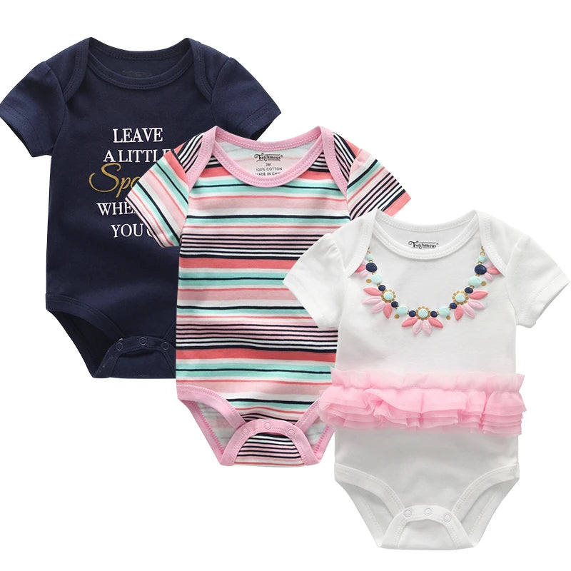 Unisex Cotton Newborn Baby Boy Clothes 3Pieces Summer 0-12M Cartoon Baby Girl Clothes Print Bodysuits Short Sleeve Bebes