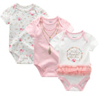 Unisex Cotton Newborn Baby Boy Clothes 3Pieces Summer 0-12M Cartoon Baby Girl Clothes Print Bodysuits Short Sleeve Bebes