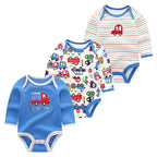 Baby Girl Fall Jumpsuit Long Sleeve 3Pcs Pure Cotton Newborn Bodysuits Round Collar Toddler Boy Clothes Set Infant Cute Costume