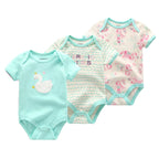 Unisex Cotton Newborn Baby Boy Clothes 3Pieces Summer 0-12M Cartoon Baby Girl Clothes Print Bodysuits Short Sleeve Bebes
