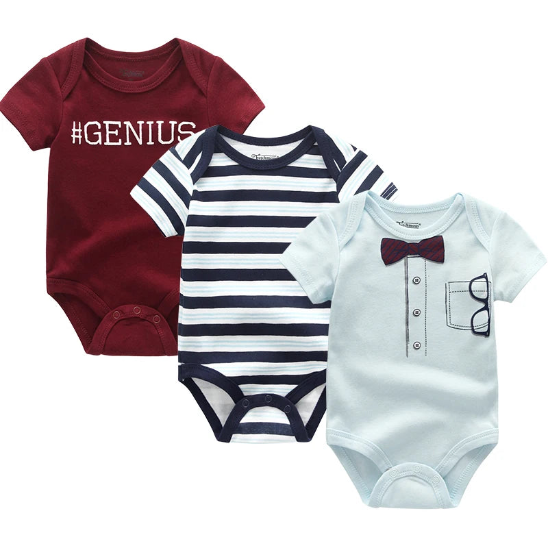 Unisex Cotton Newborn Baby Boy Clothes 3Pieces Summer 0-12M Cartoon Baby Girl Clothes Print Bodysuits Short Sleeve Bebes