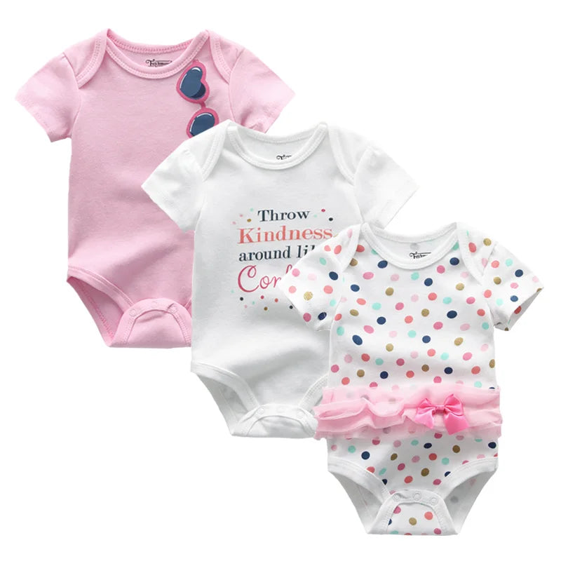 Unisex Cotton Newborn Baby Boy Clothes 3Pieces Summer 0-12M Cartoon Baby Girl Clothes Print Bodysuits Short Sleeve Bebes