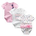 Unisex Cotton Newborn Baby Boy Clothes 3Pieces Summer 0-12M Cartoon Baby Girl Clothes Print Bodysuits Short Sleeve Bebes