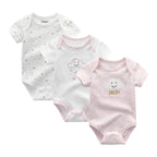 Unisex Cotton Newborn Baby Boy Clothes 3Pieces Summer 0-12M Cartoon Baby Girl Clothes Print Bodysuits Short Sleeve Bebes