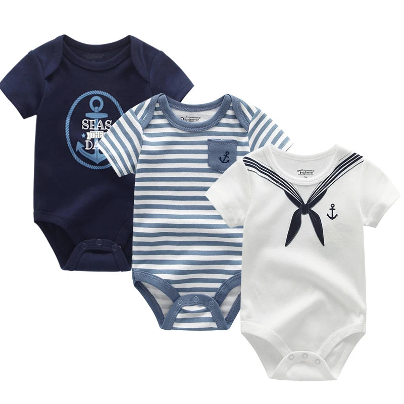Unisex Cotton Newborn Baby Boy Clothes 3Pieces Summer 0-12M Cartoon Baby Girl Clothes Print Bodysuits Short Sleeve Bebes