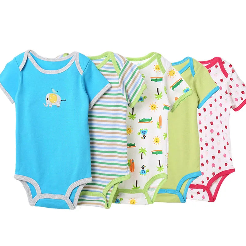5Pcs 3M-24M Short Sleeve Cotton Winggle-in Jumpsuit Infant Baby Bodysuit