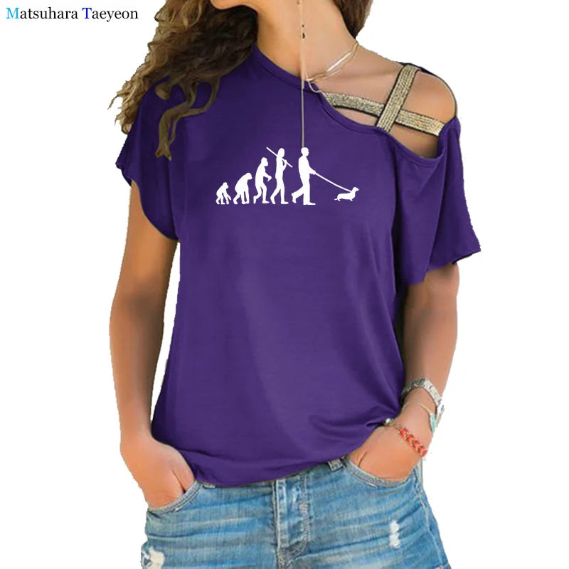 I Love The 80 T Shirt for Women Party Funny Vintage T Shirts Best Gift Tops & Tees Casual Irregular Skew Cross Bandage Tops
