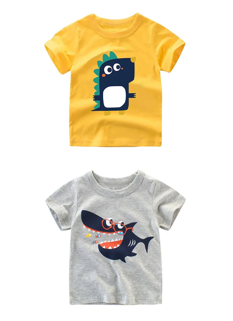 2 3 4 5 7 9 Years Summer Baby Boys Short Sleeve T-shirt Children Kids Cotton Cartoon Tops For Little Boys KF1022