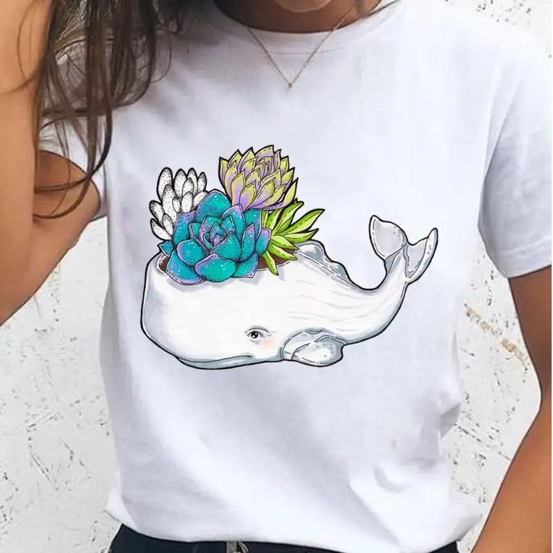 Women T-shirts Sloth Animal Lazy Flower Cute Female T Cartoon Clothes Short Sleeve Casual Fashion Lady Graphic Top Tshirt Tee