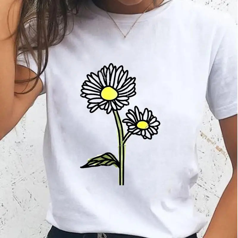 Women T-shirts Sloth Animal Lazy Flower Cute Female T Cartoon Clothes Short Sleeve Casual Fashion Lady Graphic Top Tshirt Tee