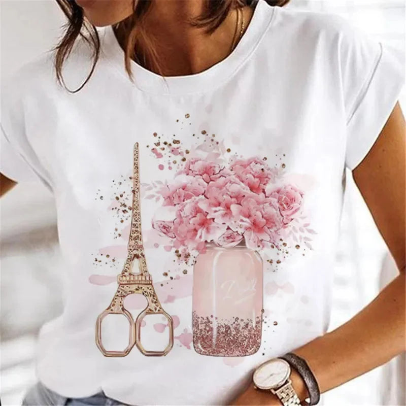 Sweet Wine Plus Size T-Shirt Women Clothing Print Girl 90s Cartoon Printing Clothes Graphic Top Lady Female Tee