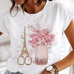 Sweet Wine Plus Size T-Shirt Women Clothing Print Girl 90s Cartoon Printing Clothes Graphic Top Lady Female Tee