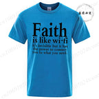 Men's Street Wear Faith Is Like Wifi God Jesus Religious Christian Funny T-shirt Short Sleeve Streetwear Summer T Shirts Men Top
