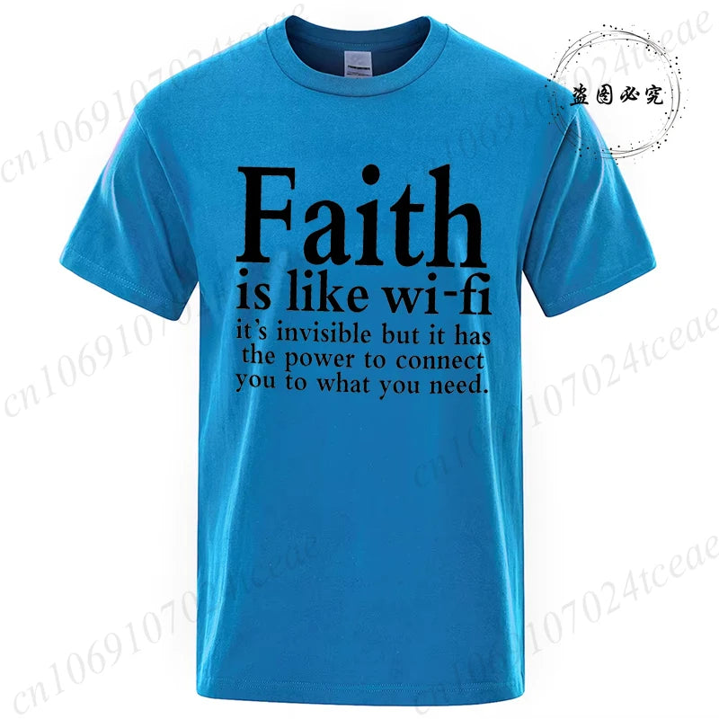 Men's Street Wear Faith Is Like Wifi God Jesus Religious Christian Funny T-shirt Short Sleeve Streetwear Summer T Shirts Men Top