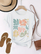 Women'S Floral Graphic Print T-Shirt Casual Crew Neck Short Sleeve Top Knit Fabric Regular Length All-Season Fashion Clothing