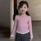 Bear Leader Spring and Autumn New Girls' Bottom Shirt Korean Edition Fashion Lace Splicing Fake Two Piece Long Sleeve T-shirt