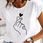 New Women T Shirt Cute Than Heart Printed T-shirt Fashion Love Heart Loose Short Sleevs Round Neck T-shirt Casual Female Tops