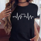 New Women T Shirt Cute Than Heart Printed T-shirt Fashion Love Heart Loose Short Sleevs Round Neck T-shirt Casual Female Tops