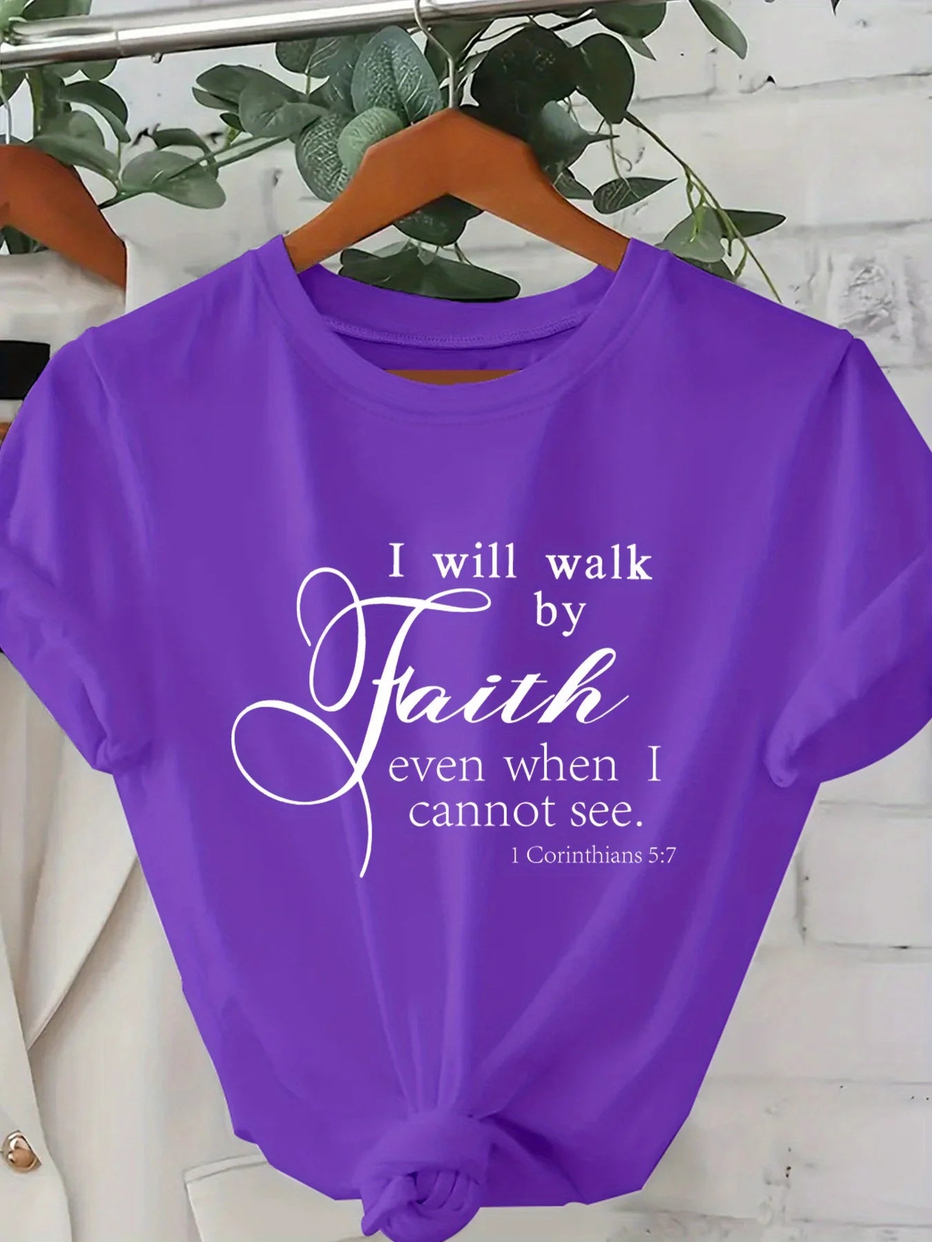 Walk By Faith Women's Tee - Bible Verse Graphic Pink Casual Top