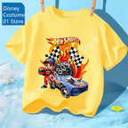 Summer Kids T Shirt Hot Wheels T-shirt Boys Girls Short Sleeve Tops Cartoon Cars Graphic Trucks Print T-shirt Children Clothing