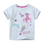 Jumping Meters 2-7T Striped Unicorn Cotton Girls T Shirts Summer Children's Clothes Short Sleeve Kids Tees Tops Baby Costume