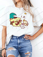 Women T Shirt Funny Pom Pom Purin Printed Tops Tee Female Short Sleeve Tshirt Harajuku Tee Shirts 90s Girls T-shirts