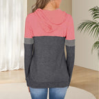 1pc Women'S Plus Size Color Block Hoodie, 95% Polyester 5% Spandex, Geometric Pattern, Slight Stretch, Knit Fabric, Hooded Pullo