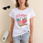 Women's Strawberry Print Graphic T Shirt Spring Summer Crew Neck Short Sleeve Tshirt for Woman Vintage Y2k Tees Tops Clothes