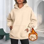 Plus Size Solid Color Kangaroo Pocket Casual Long Sleeve Hoodie, Women's Sweatshirt For Fall & Winter