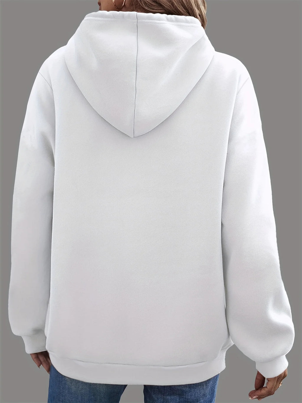 Women's autumn and winter warm and loose casual heart-shaped printed velvet long sleeved hooded sweatshirt