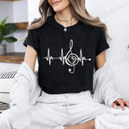 Women's T-shirts Music Note Heartbeat Printed T-Shirt Music Lover Funny Graphic Tee Shirts for Men Women Fashion T-Shirts Tops